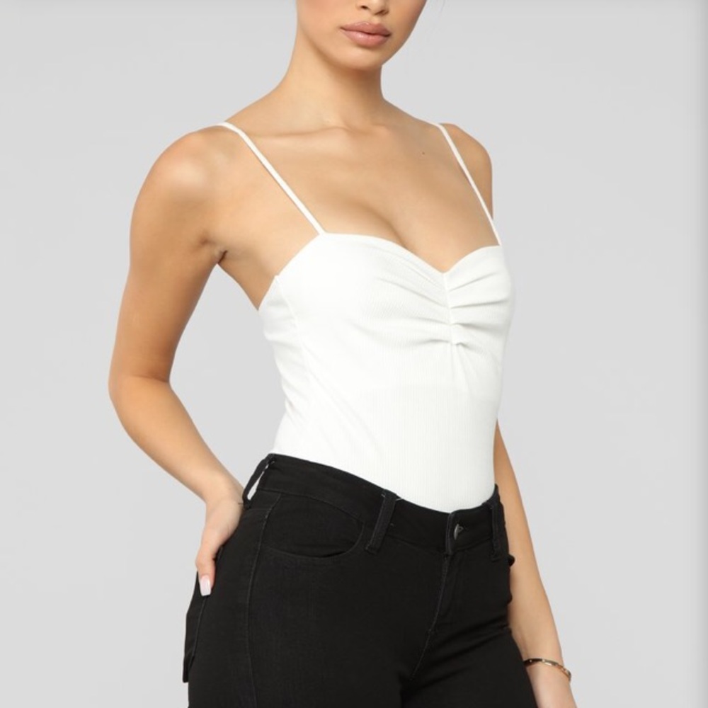 White Ruched Ribbed Bodysuit - Picture 3 of 6